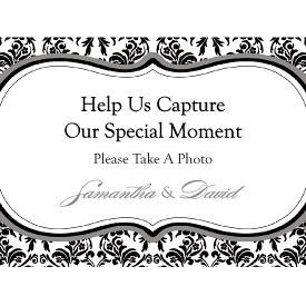 Love Bird Damask Single-Use Wedding Camera Table Sign