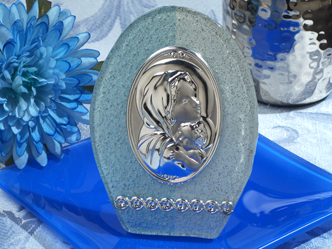 Murano art deco collection Icon blue and silver oval glass design