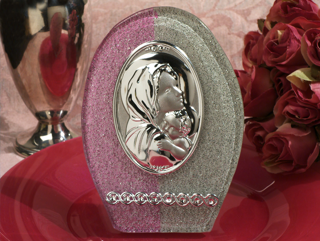 Murano art deco collection Icon pink and silver oval glass design