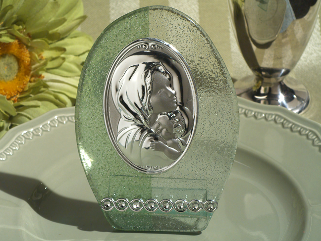 Murano art deco collection Icon green and silver oval glass design