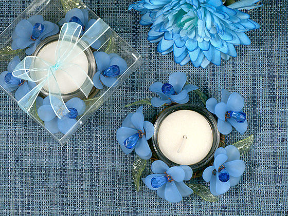 Elegant Frosted Blue Glass Flower Candle Holder