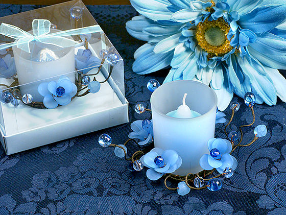 Elegant Frosted Blue Glass Flower Candle Holder