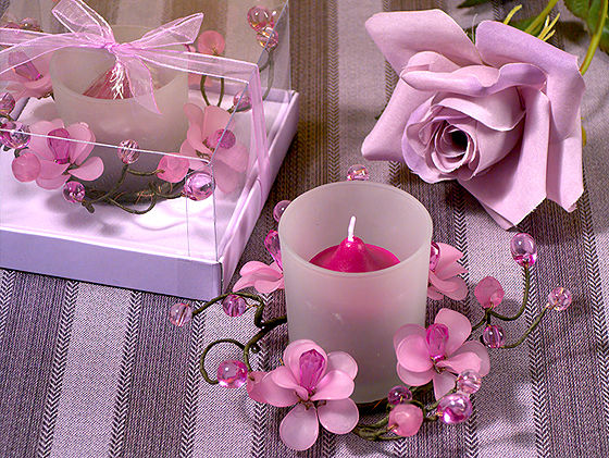 Elegant Frosted Lavender Glass Flower Candle Holder