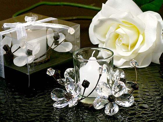 Elegant Black & White Crystals Flower Candle Holder