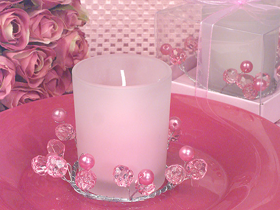 Elegant Pink Beaded Candle Holder