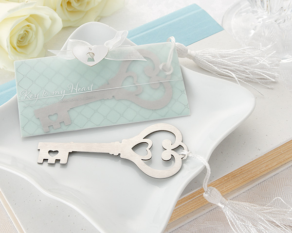 Key to My Heart" Heart-Shaped Key Bookmark with White-Silk Tassel