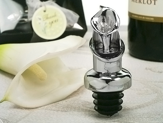 Elegant Chrome Calla Lily Wine Pourer, Bottle Stopper Combination.