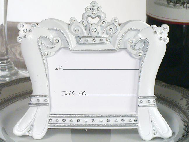 Queen For A Day Sparkling Tiara Place Card Frame Favors -Silver Trim