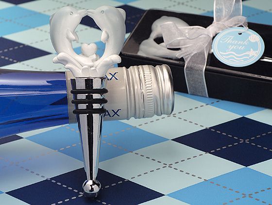 Oceans Of Love Kissing Dolphins Bottle Stopper Favor