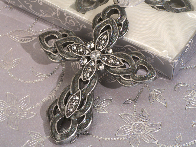 Blessed Events Cross Collection -Pearl White Enamel Finish -Crystal Accents