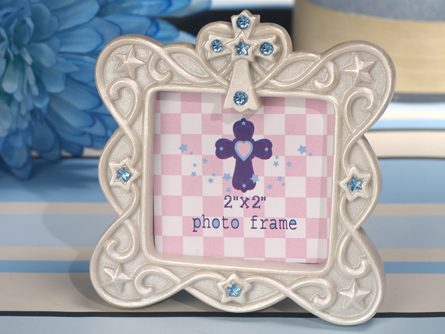Blessed Events Cross Design Photo Frame -Blue Crystal