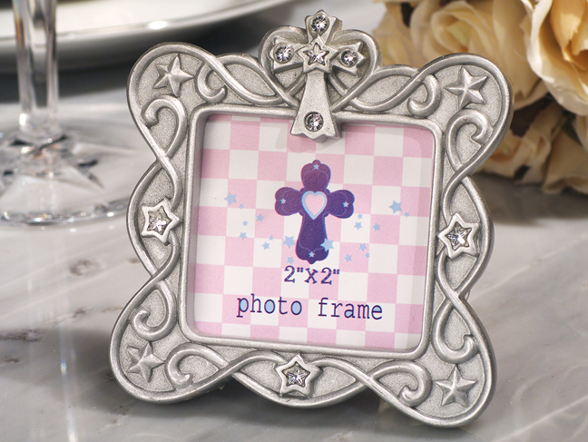Blessed Events Cross Design Photo Frame -Clear Crystal Stars