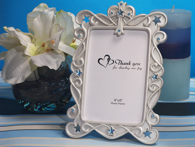 Blessed Events Cross Design Photo Frame -Blue Crystal Stars