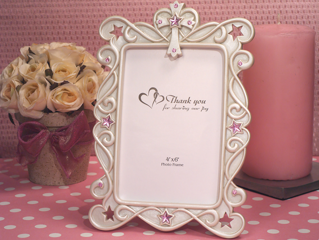 Blessed Events Cross Design Photo Frame -Pink Crystals