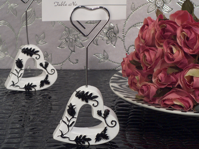 Stylish Damask White Heart Place Place Card Holder
