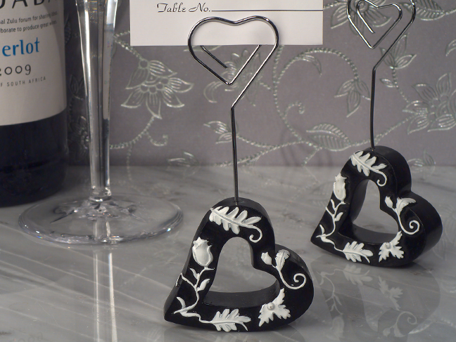 Stylish Damask black heart place place card holder