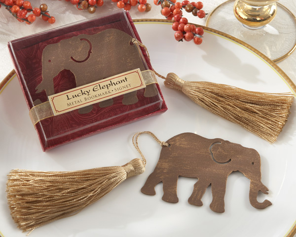 "Lucky Elephant" Metal Bookmark with Elegant Gold Silk Tassel