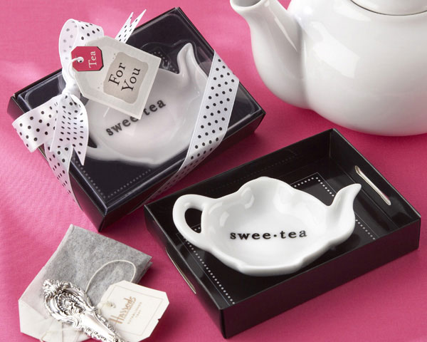 "Swee-Tea" Ceramic Tea-Bag Caddy in Black & White Serving-Tray Gift Box