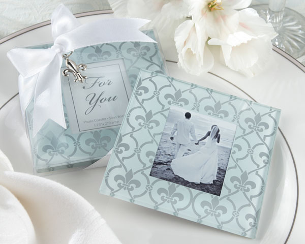"Fleur-de-Lis" Frosted-Glass Photo Coasters (Set of 2)