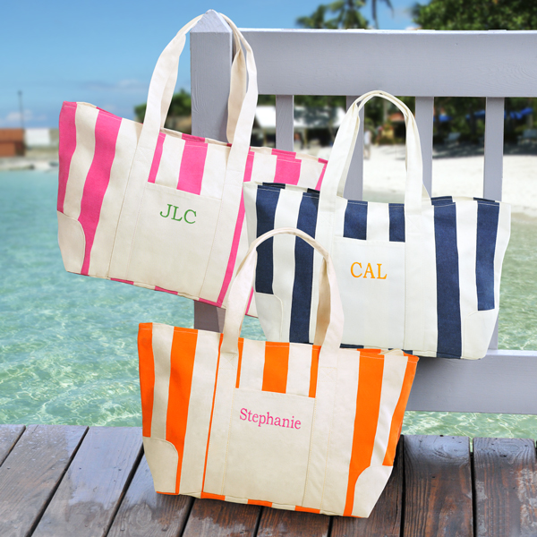 Personalized Striped Canvas Tote Bag