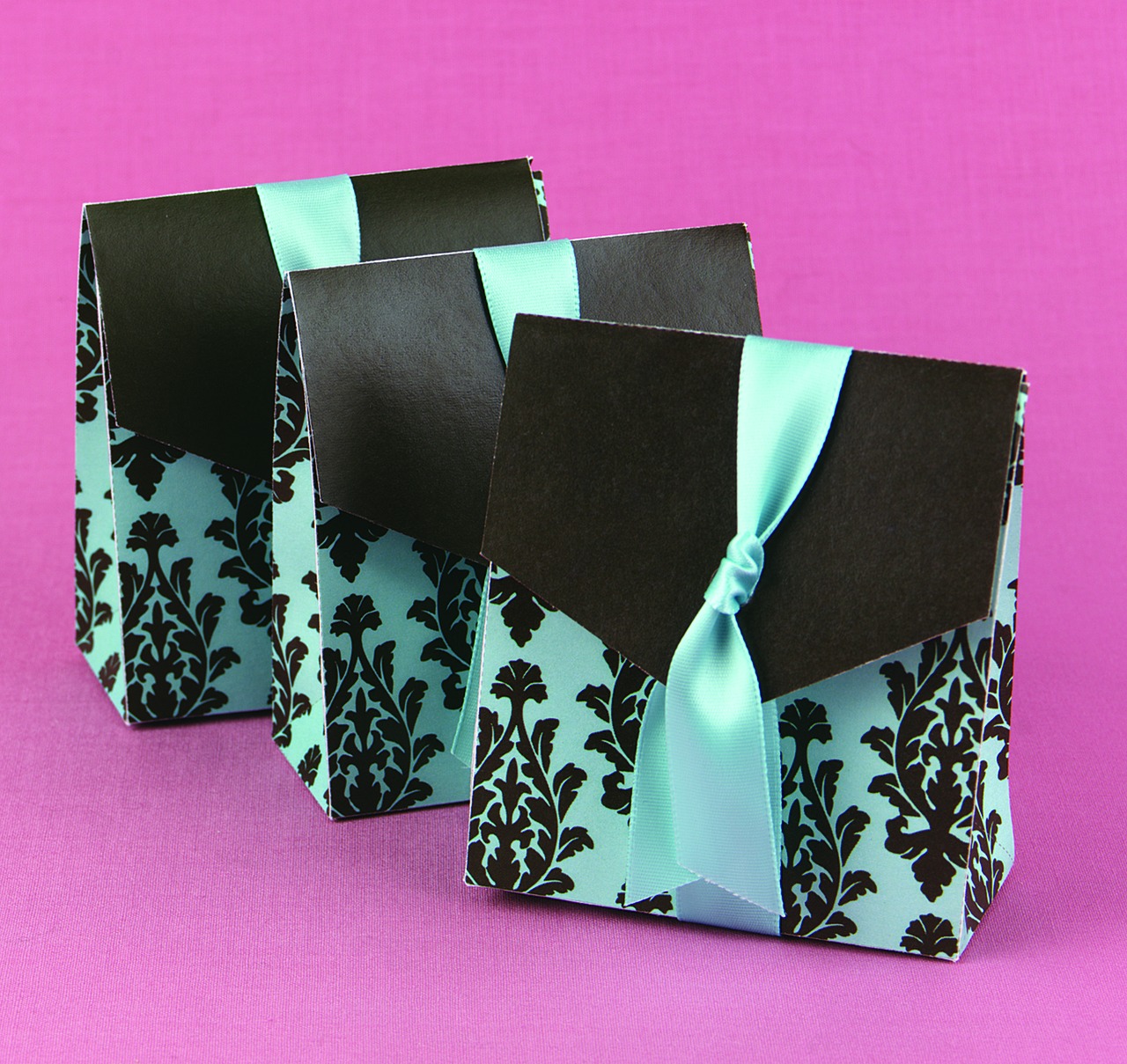 Brown & Aqua Flourish Favor Boxes