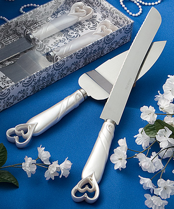 Interlocking Hearts Design Cake Knife/Server Set