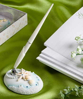 <em>Finishing  Touches Collection</em> beach themed wedding pen and holder set