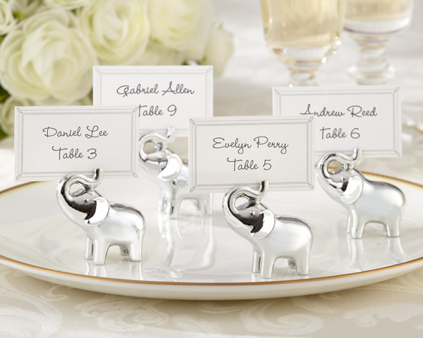 "Lucky in Love" Silver-Finish Lucky Elephant Place Card/Photo Holder (Set of 4)