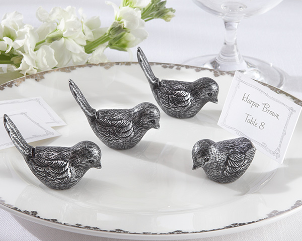 Antiqued Bird Place Card Holder (Set of 4)