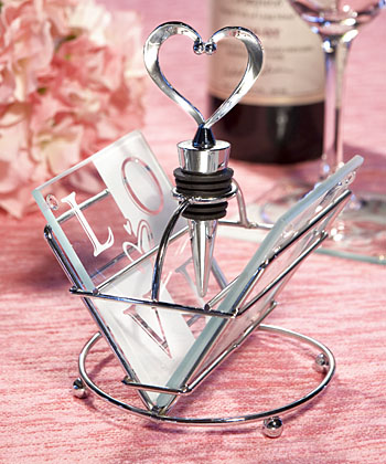 LOVE design coaster and wine bottle stopper sets
