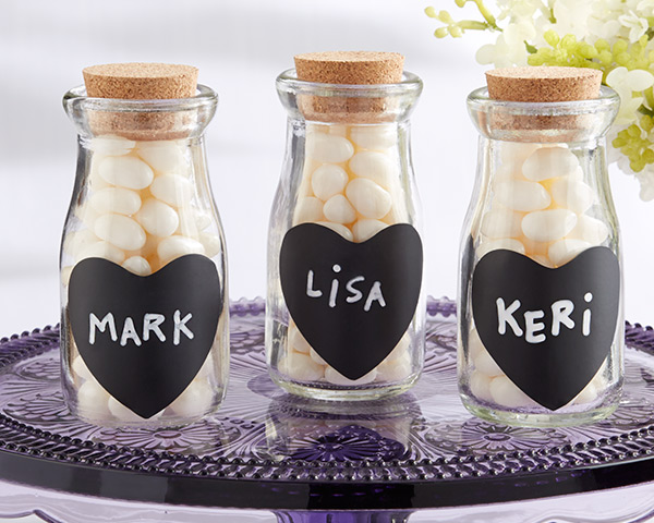 Vintage Milk Bottles with Chalk Heart Labels  (Set of 12)