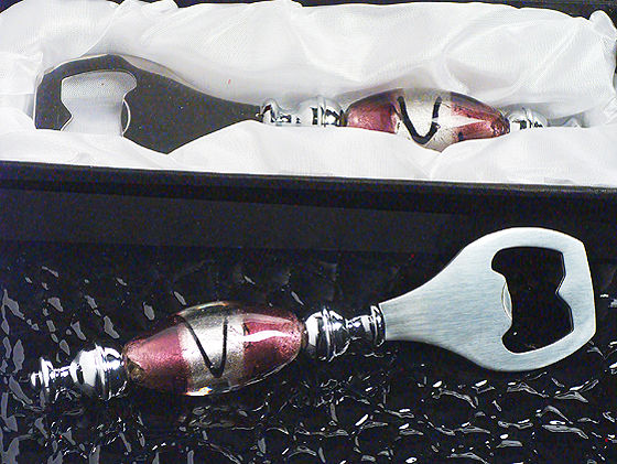 Black & Silver Murano Art Deco Collection Bottle Opener Favor