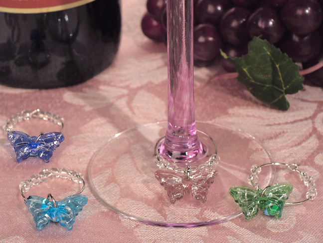 Murano Art Deco Collection Butterfly Glass Wine Charms
