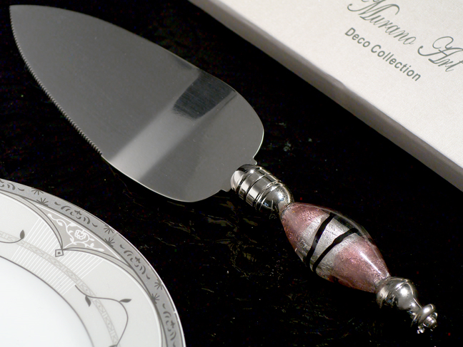 Murano Art Deco Collection Cake Server -Purple & Silver Swirl