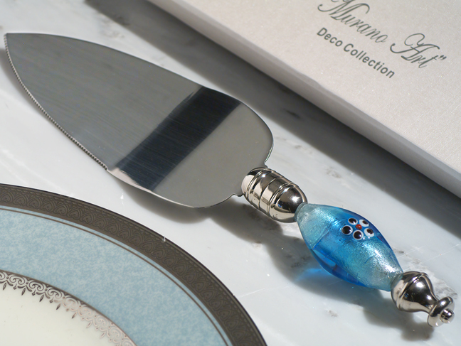 Murano Art Deco Collection Cake Server -Blue & Silver Accent