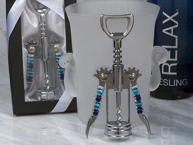 Murano Art Deco Collection Wine Opener With Blue Beads
