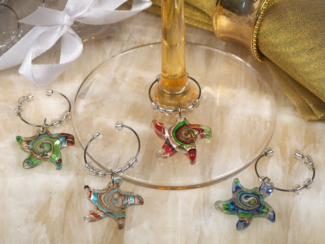 Murano Art Deco Collection Starfish Design Wine Charms