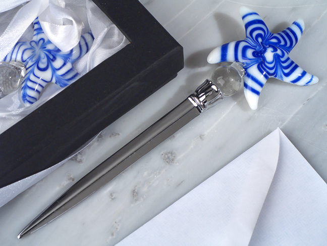 Murano Art Deco Collection Letter Opener Blue Glass Starfish