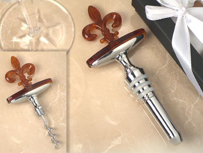 Murano art Deco Unique Wine Opener - Wine stopper combination set with Fleur de lis design