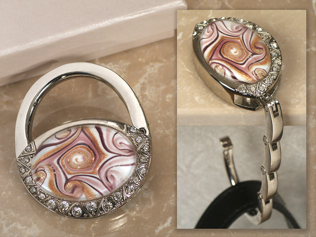 Murano art deco collection Purse shape handbag holder -Burgunday & White Swirl