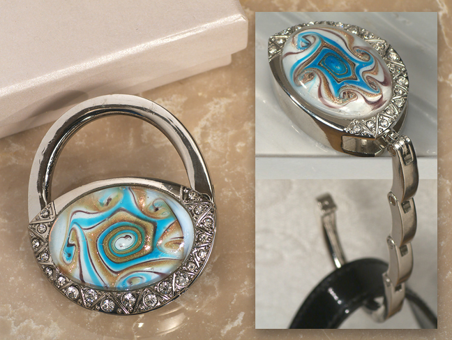 Murano art deco collection Purse shape handbag holder -Teal Blue & Beige Swril