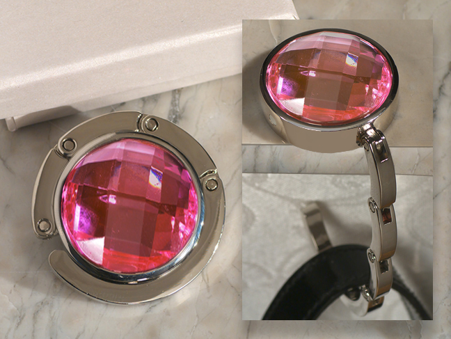 Murano art deco collection round pink crystal handbag holder