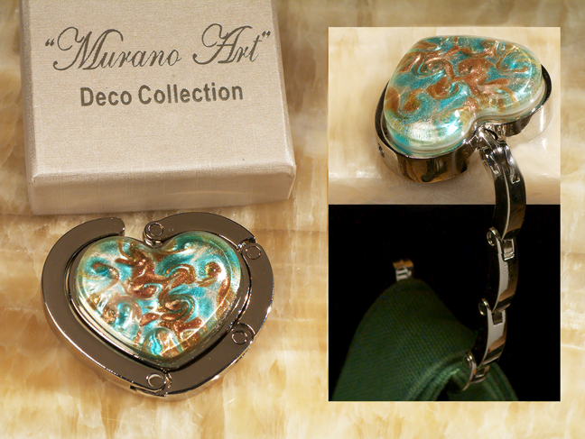 Murano Art Deco Collection Hand Bag Holder -Blue Heart