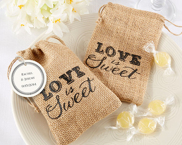 "Love is Sweet" Burlap Drawstring Favor Bag (Set of 12)