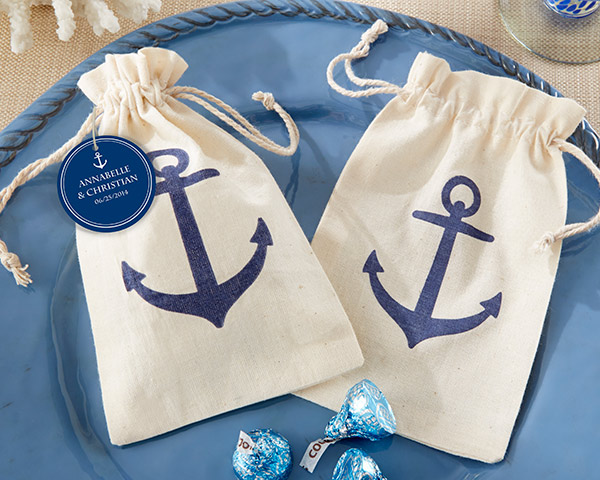 "Voyages" Anchor Muslin Favor Bag (Set of 12)