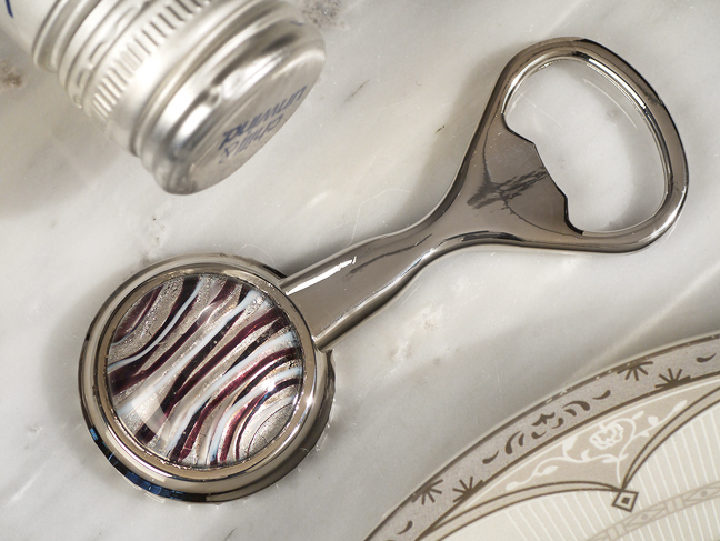 Murano Art Deco Bottle Opener Silver And Burgundy Glass Bead
