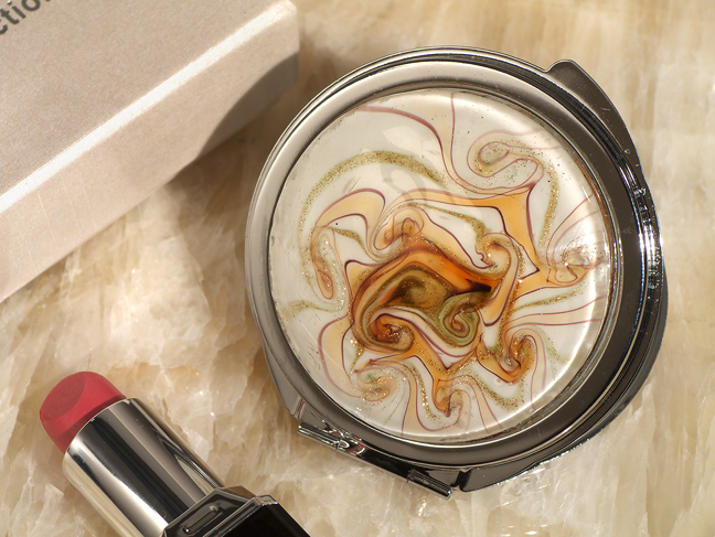 Murano Art Deco Round Compact Mirror Golden Brown Glass
