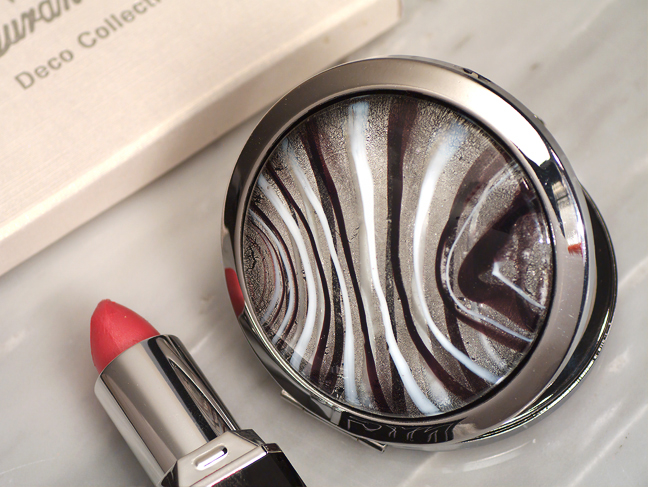 Murano Art Deco Round Compact Mirror Silver And Burgundy Glass