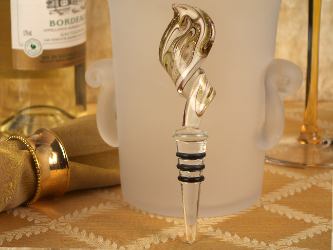 Murano Art Deco Swirl Design Stopper Gold And White