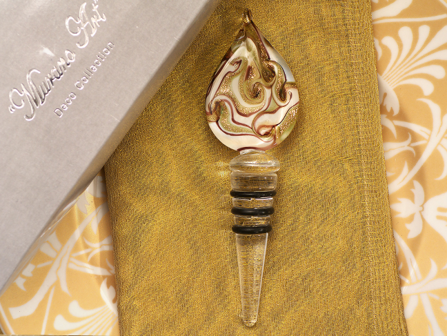 Murano Art Deco Teardrop Design Stopper Gold And White Colors